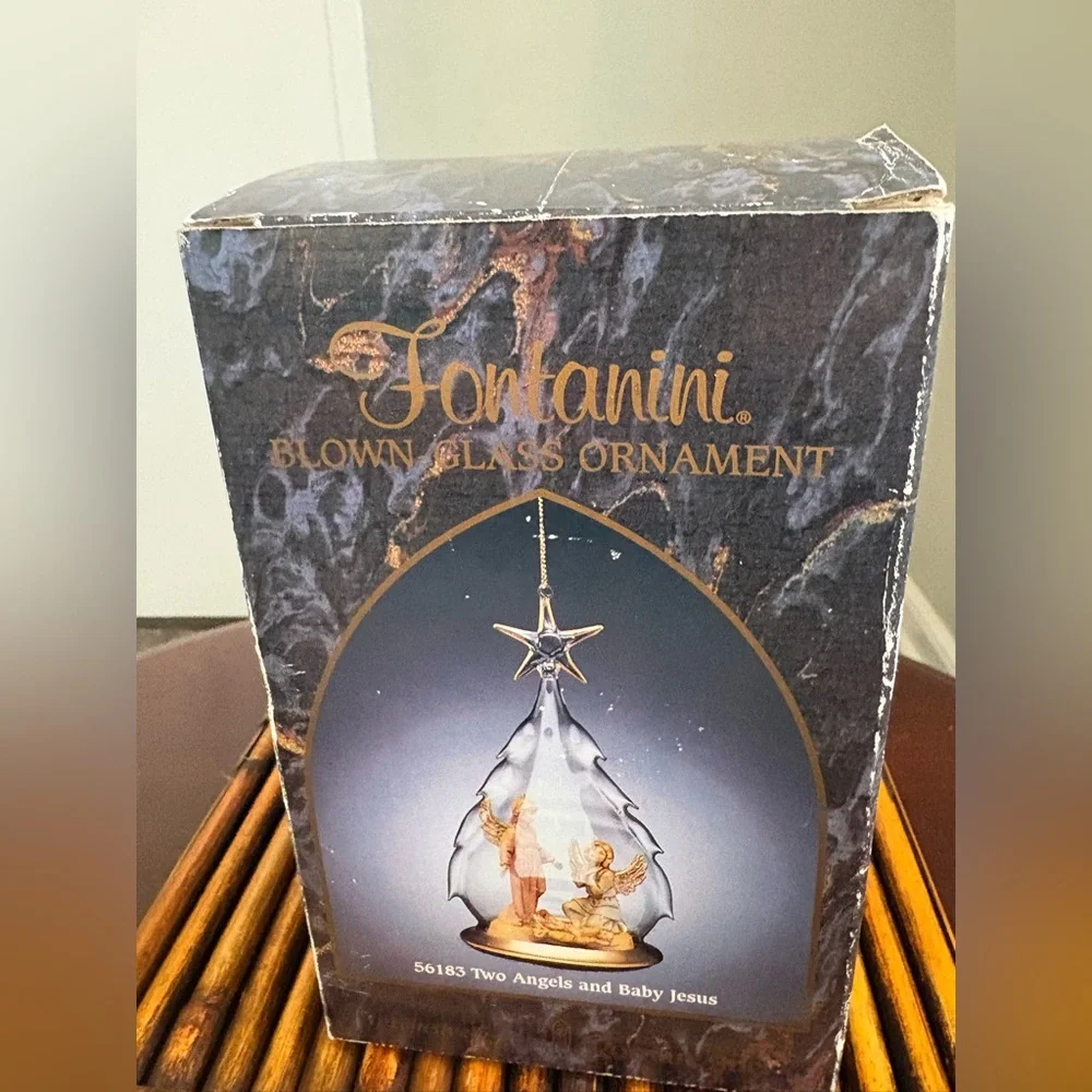 Fontanini Blown Glass Tree Shaped Christmas Ornament with the Holy Family